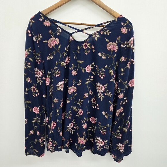 Faded Glory Womens Blue Floral Tunic Blouse W/Cross Back Detail Size 2XL XXL - Picture 4 of 15